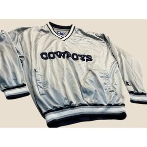 Starter Vintage Dallas Cowboys Windbreaker Pullover Silver V-Neck Men L Y2K